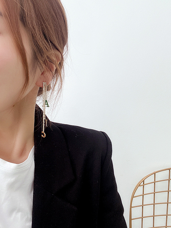 Korean Letter Tassel Asymmetric Long Earrings display picture 1