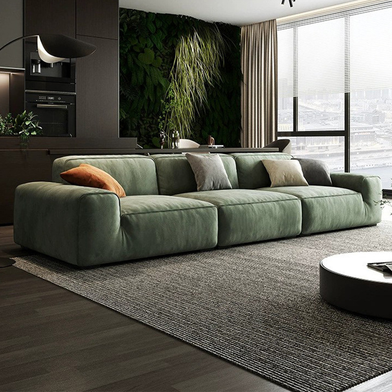 Large Black Cow Fabric Sofa Tofu Block Living Room New Modern Simple Straight Chenille Fabric Sofa Factory Direct Sale