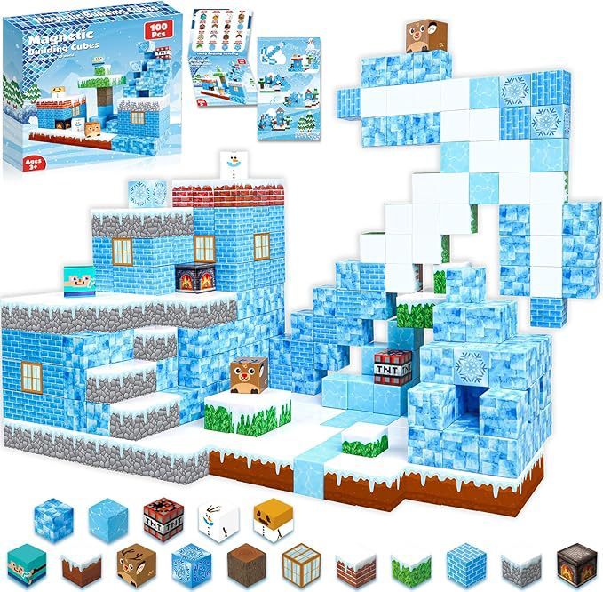 亚马逊爆款MagneticBuilding磁力方块积木冰雪世界3d立体拼搭跨境|undefined