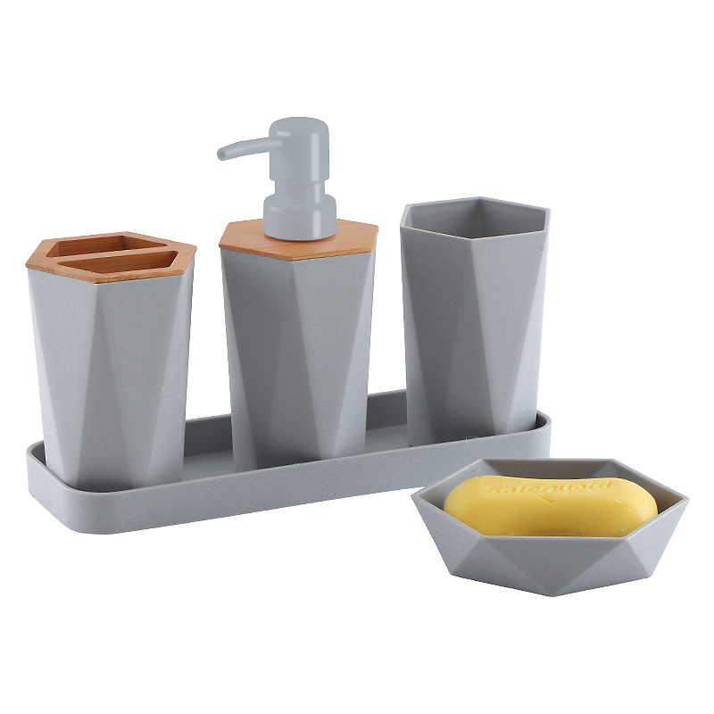 Baño baño combinación conjunto suministros imitación cerámica accesorios de baño traje conjunto de dientes enjuague bucal taza caja de jabón líquido botella bandeja
