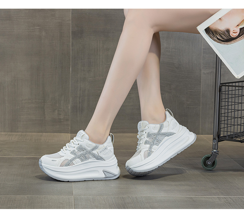 Giày sneaker nữ đế dày tăng chiều cao lưới thoáng khí mùa hè phong cách thể thao — M2916-2 Vàng kem, M2916-2 Xám kem, M2916-2 Xám chi tiết 10