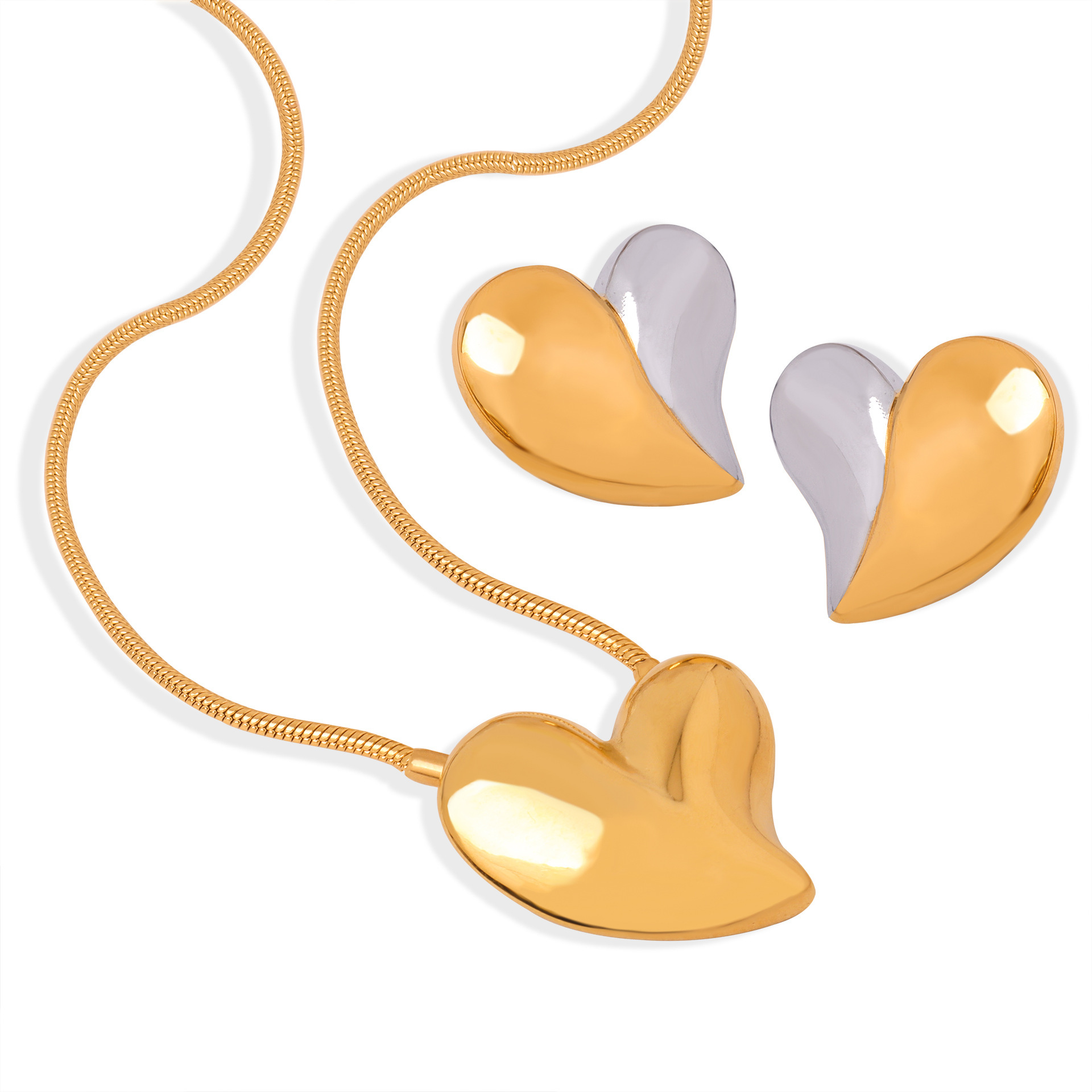 Estilo francés de acero dorado de color de dos colores de costura colgante de amor Cadena de hueso de serpiente de titanio traje de joyería de acero ins pendientes de estilo frío