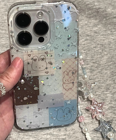 Niña costura ins kt conejo para 15ProMax Apple 16 funda para teléfono iPhone 13/14 colgante 16PM