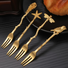 锌合金高档餐厅蛋糕甜品叉轻奢酒店西餐意面牛排叉沙拉水果叉批发