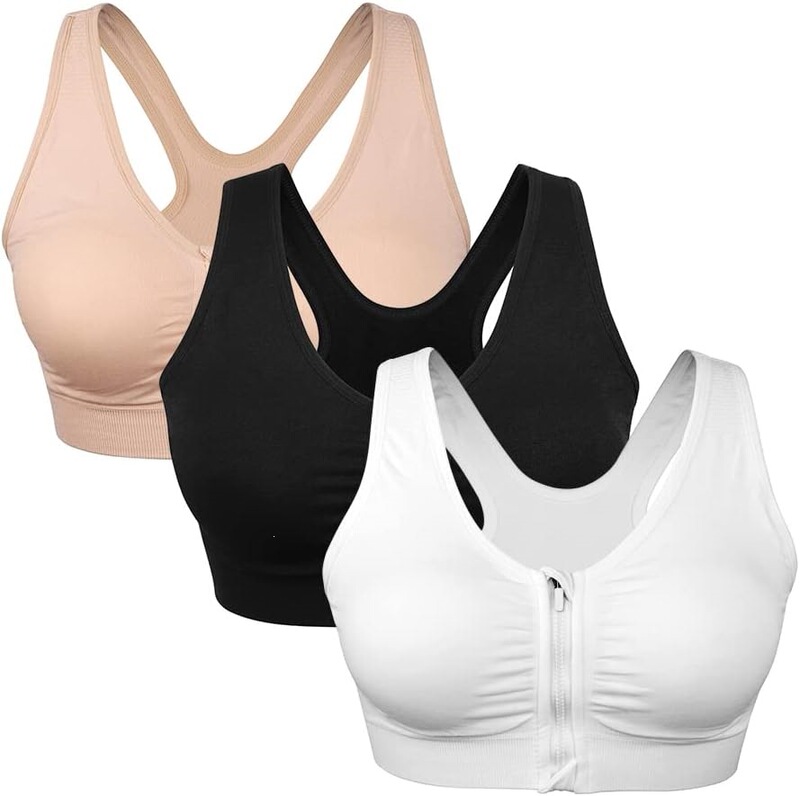Women's Front Zipper Sports Bra, Wireless, Post-Surgery Bra, Sports Yoga Bra, Summer Thin Style