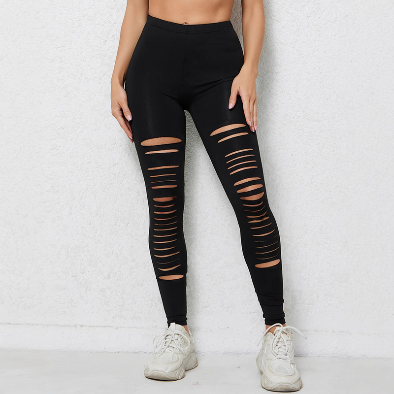 SHEIN Hot Sexy Tight Irregular Hole Leggings European and American Sports Fitness Stretch Breathable Yoga Pants