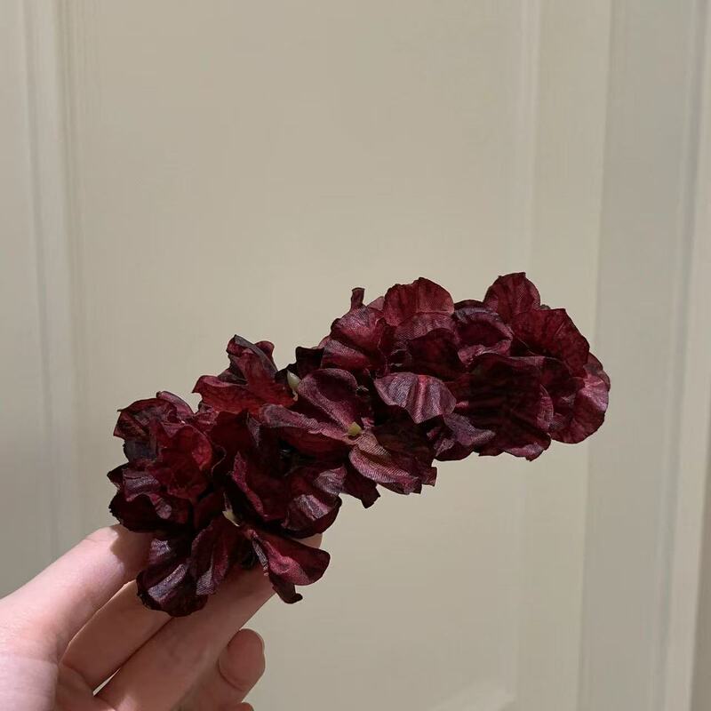 灼灼其华~气质红色花朵香蕉夹发夹女新娘发饰头花盘发马尾抓夹|undefined