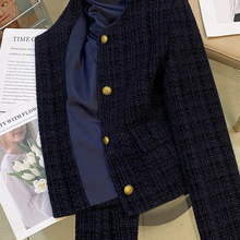 韩版藏青色小香风西装外套2025秋冬新款气质休闲小个子女式上衣