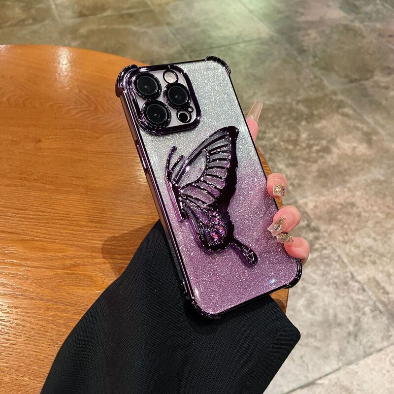 Suitable for Vivo Y300 Mobile Phone Case, Electroplated Glitter Phone Protective Cover, Butterfly Transparent Full-Cover Lens Film Wholesale