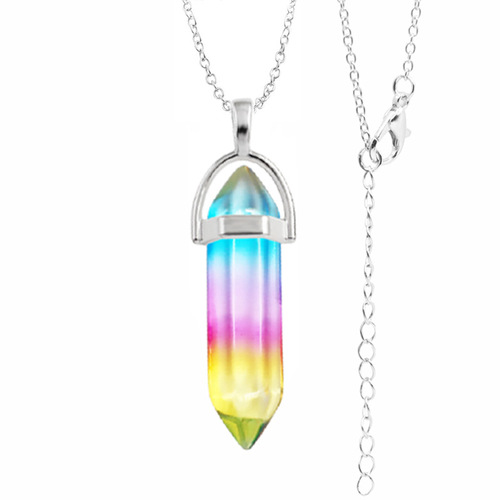 Amazon wish natural stone crystal hexagonal column necklace pendant crystal agate necklace foreign trade jewelry wholesale