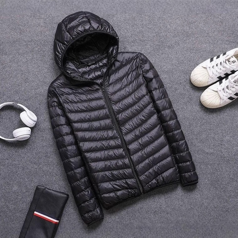 2025 Lightweight down Cotton Jacket Men's Casual Solid Color Striped Hooded Cotton Jacket Warm Small Cotton Jacket Slim Fit