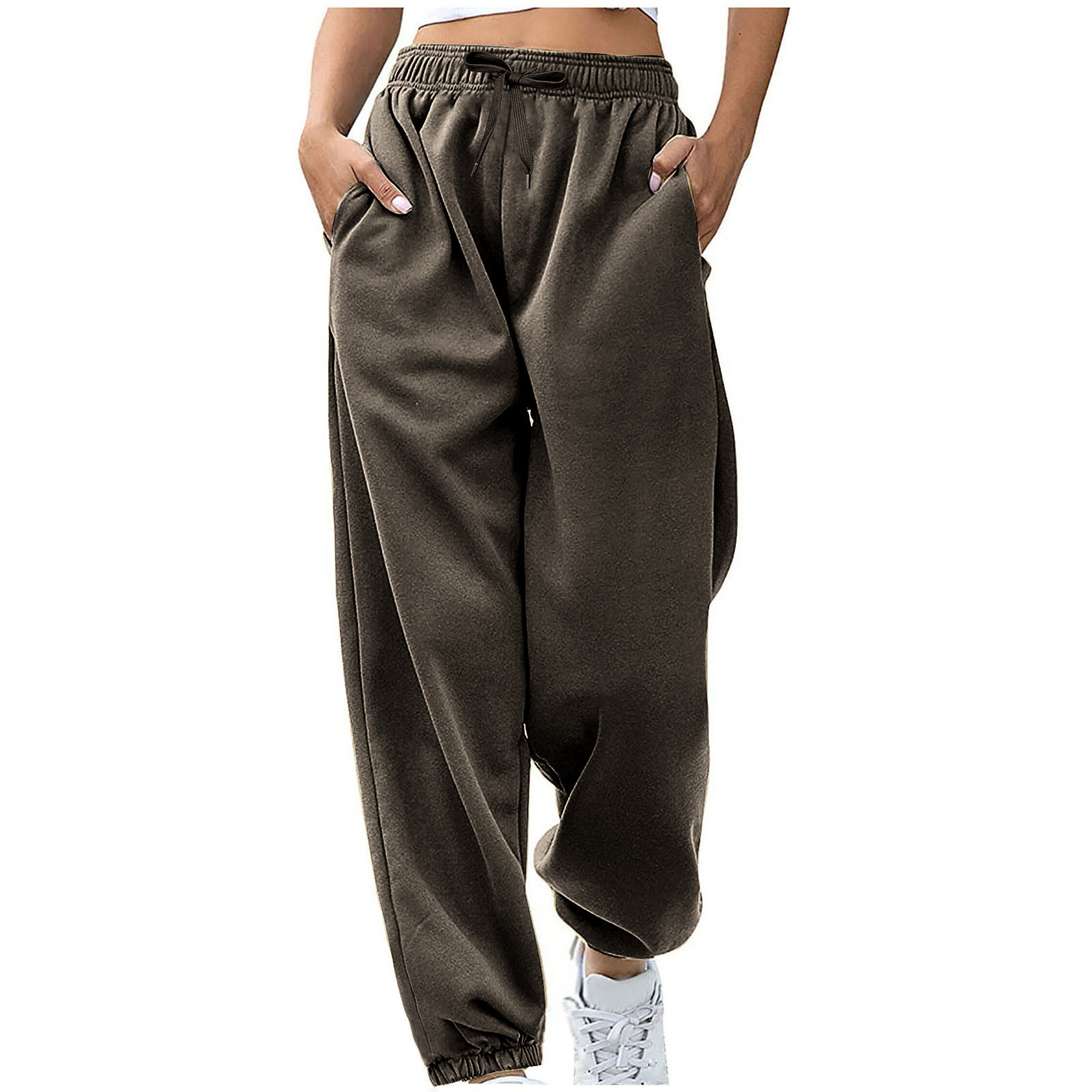 2024 Amazon Cross-border pantalones de mujer europea y americana cintura cuerda bolsillo vellón hogar ocio deportes pantalones sueltos en stock image 4