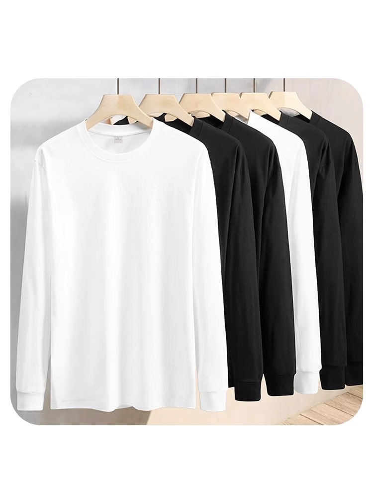 280g厚手長袖Tシャツメンズトレンドルーズフィットスウェットシャツラウンドネックベースレイヤー春秋メンズ大きいサイズ長袖Tシャツ