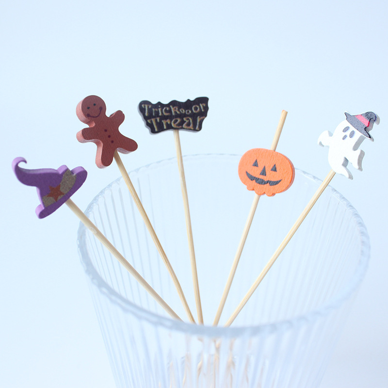 ハロウィン ハロウィン フルーツピック 100本/パック 使い捨て ランダム パンプキン ゴースト カクテルピック 竹ピック|undefined