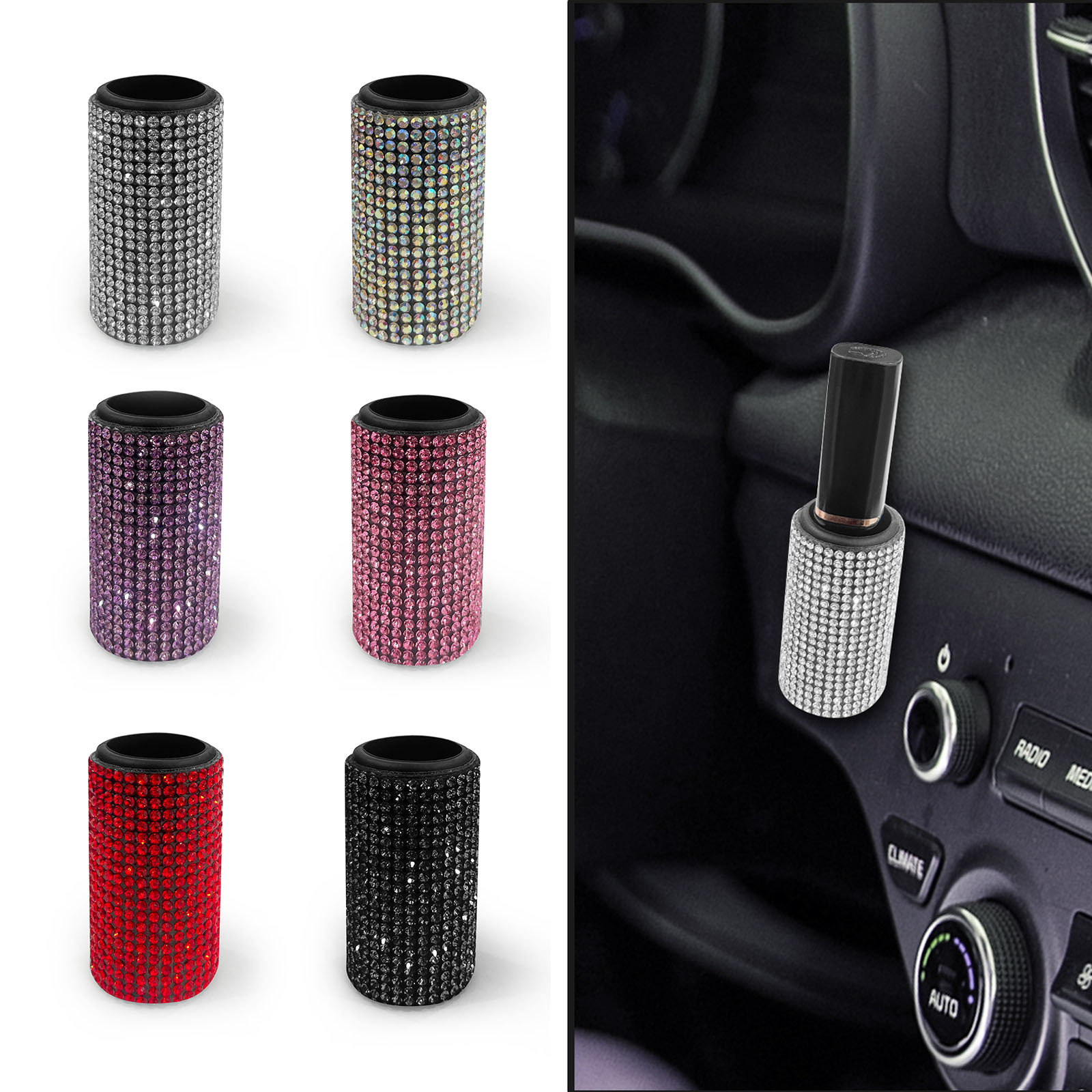 Cross-border diamond-embellished lipstick storage rack, car holder, diamond-embellished lipstick and lip gloss storage protective decorative cover
