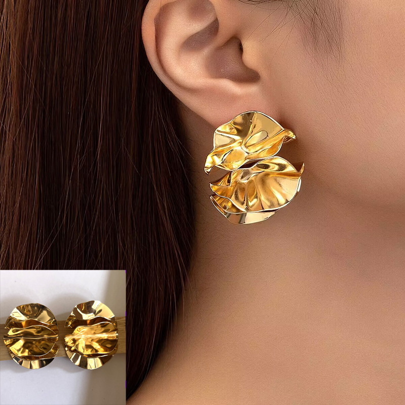 Europe and the United States cross-border new folding irregular pleated flower leaf earrings retro style personality design sense niche earrings