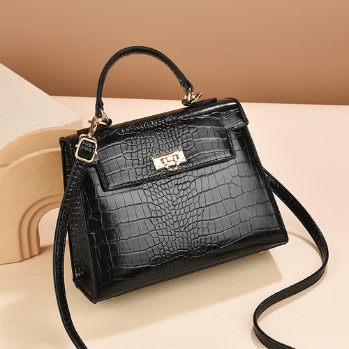 Leather Crocodile Print Kelly Bag 2025 New Fashion Simple Shoulder Crossbody Bag High-end Women's Handbag Cross-border