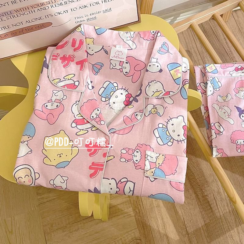 日本のスリーピースクレヨンしんちゃんパジャマ女性のための夏薄い半袖ズボンかわいい漫画学生ホーム服|undefined
