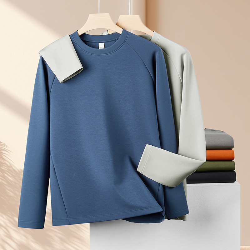 Hottem infrarrojo lejano camiseta de manga larga para hombre acolchado calentamiento otoño y invierno simple color sólido grueso camiseta de cuello redondo para hombre
