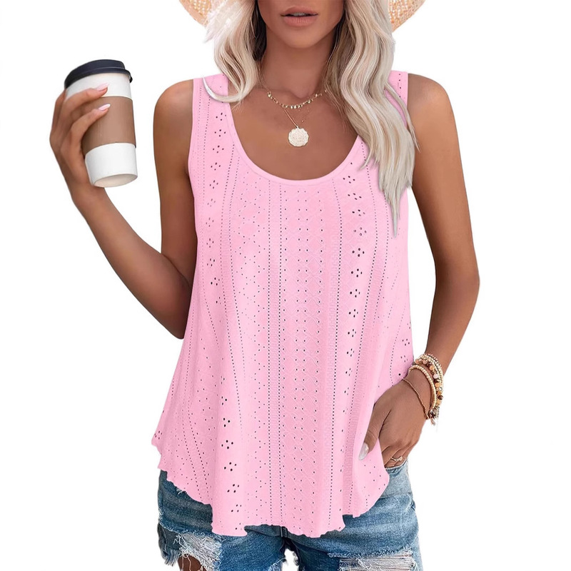 Independent Short-Sleeved European and American Cross-Border Foreign Trade 2025 Spring and Summer New Round-Neck Loose Sleeveless Women's T-Shirt in Stock