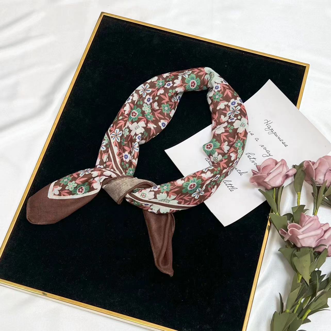 60g Weight Kerchief Classification Daily Occasion cotton and linen Material Flower Pattern Summer Season Women's Gender IG Style Style Women's IG Style Flower Cotton And Linen Kerchief 168
