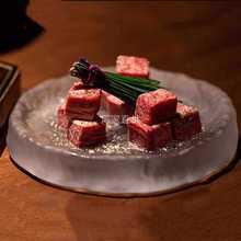 日式圆形装和牛烤肉塔塔火锅甜品前菜玻璃冰盘冷菜位上碟酒店餐具