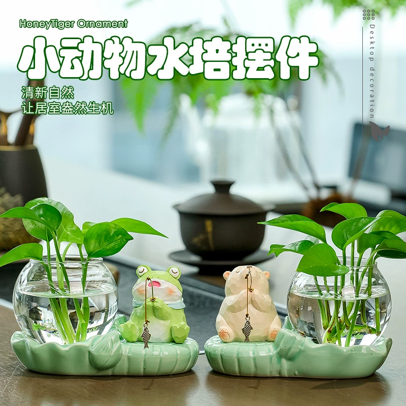 Милая панда милый питомец просит о помощи лягушка рыбалка гидропонная ваза украшения стола праздничный подарок