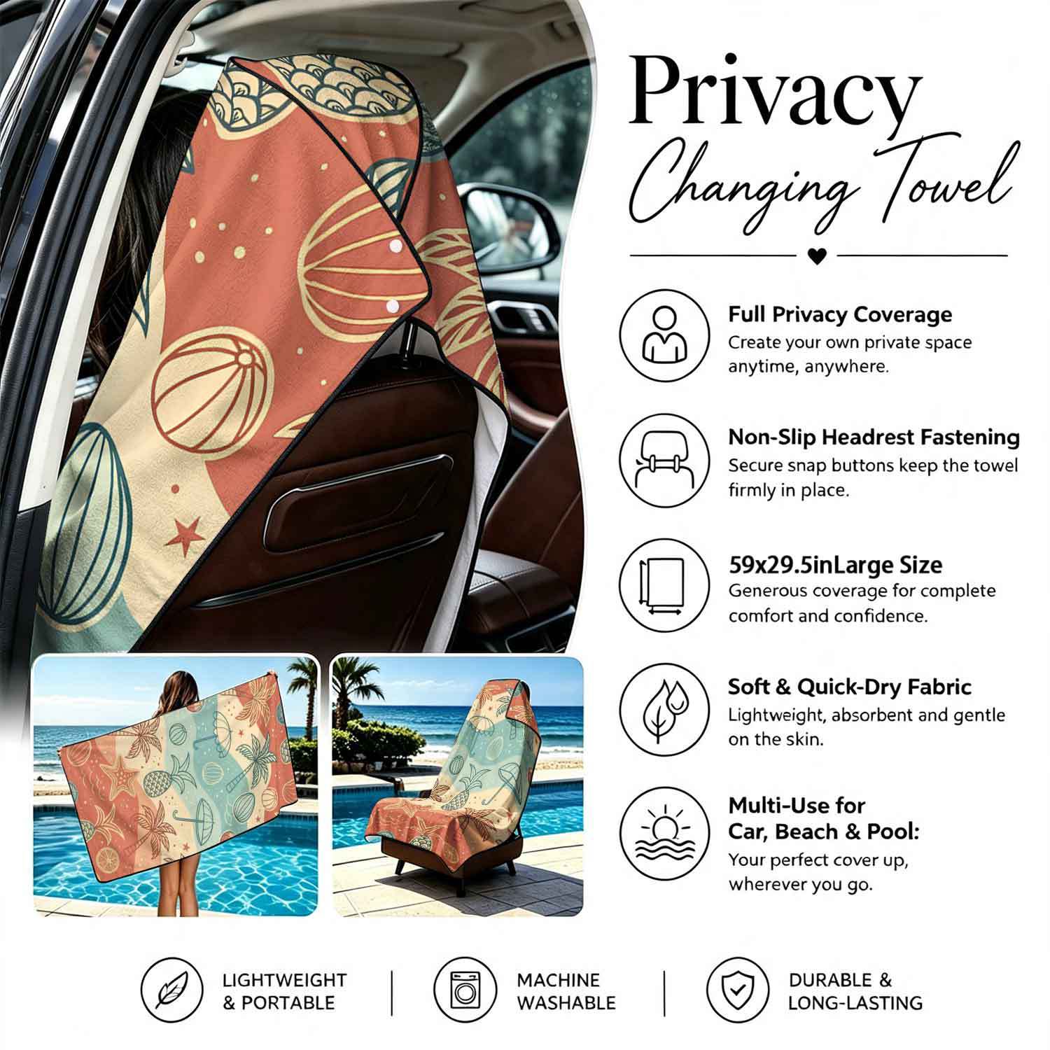 Printed bath towel and car seat cover 2-in-1, ultra-fine fiber outdoor beach and car dual-use universal seat cushion