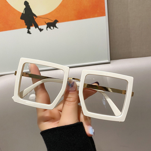 Korean version of Internet celebrity thick-framed square anti-blue light glasses frame for women without makeup, black flat mirrors for men with big faces, retro glasses