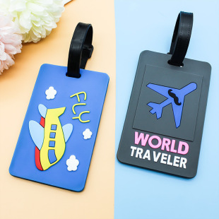 Fashion luggage tag cartoon cute checked luggage anti-lost silicone registration tag card set PVC soft rubber luggage tag