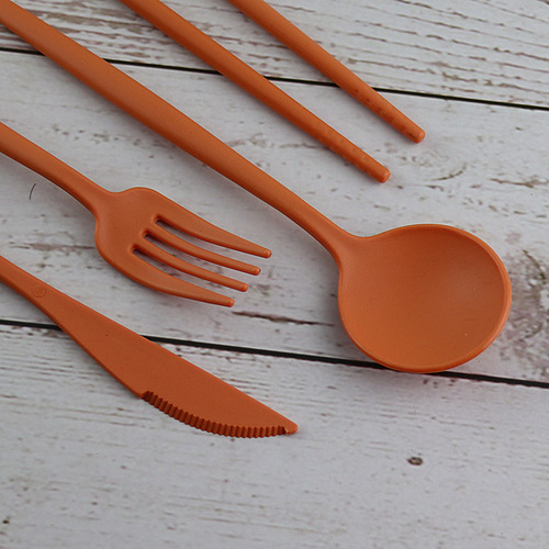 Student Travel Wheat Knife Fork Spoon Chopsticks Set Four-Piece Pure Heart Tableware Outdoor Portable Creative Wheat Straw Tableware