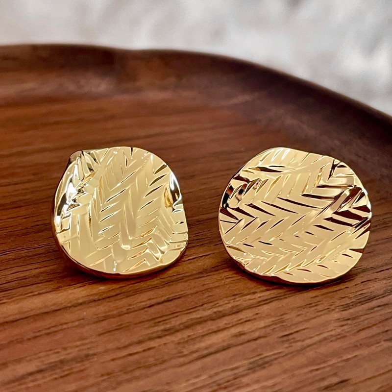 欧美金色纹理碎碎冰圆形耳环轻奢纹理耳钉高级感耳饰2025新款女潮|undefined