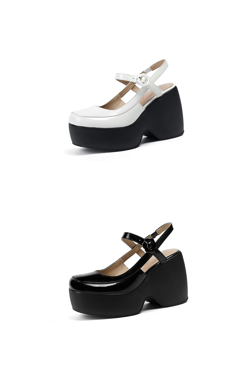 Sandal Mary Jane đế xuồng da thật bít mũi gót cao 9 cm cho nữ — Màu đen, Màu trắng be chi tiết 15