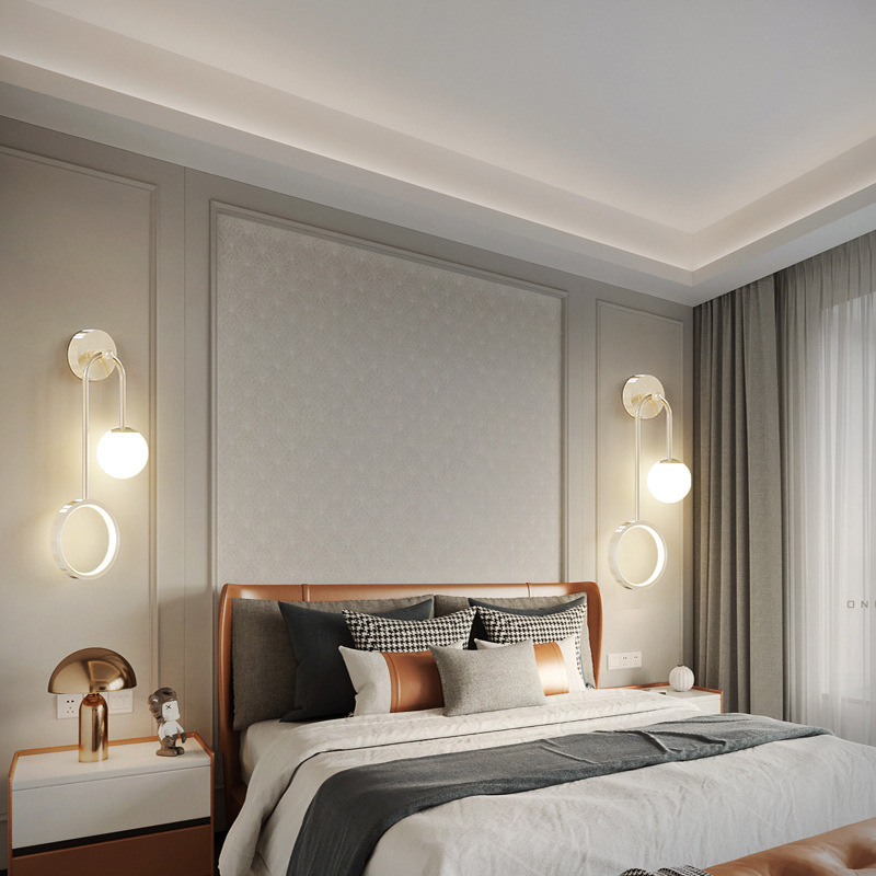 2024 nueva lámpara de pared de cabecera de dormitorio estilo crema moderna simple y creativa pared de fondo de sala de estar lámpara de pared Zhongshan