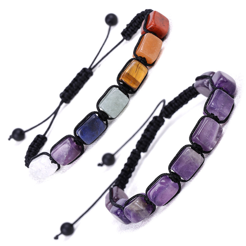 Natural Multicolored Amethyst Square Woven Bracelet with Blue Stripes and Red Jasper, High-End Jewelry for Men and Women Natural Multicolored Amethyst Square Woven Bracelet with Blue Stripes and Red Jasper, High-End Jewelry for Men and Women