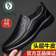 Hy啄木鸟男鞋真皮2024新款套脚休闲皮鞋开车商务透气防滑软底豆豆