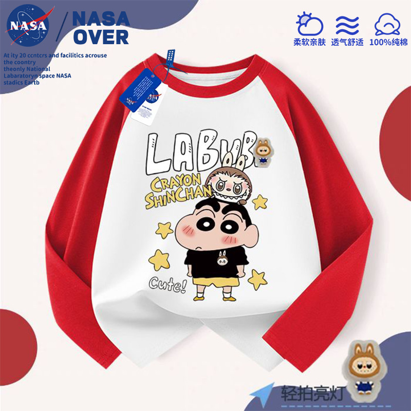 NASA蜡笔小新拉布布纯棉插肩长袖t恤春秋季新款中大童发光打底衫|undefined