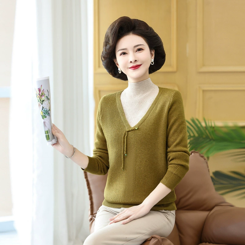 Осенняя одежда для мам среднего возраста, искусственный свитер из двух частей, Новая китайская нижняя рубашка, популярная осенне-зимняя внутренняя одежда, модный топ с высоким воротом