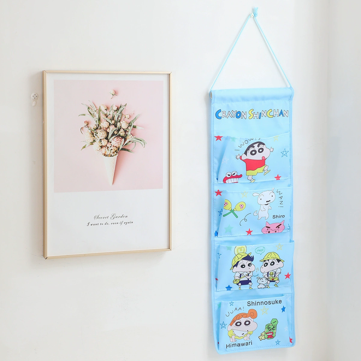 Cartoon long storage system, hanging organiser, storage bag, 4 cells, cotton and linen