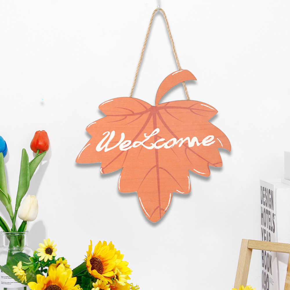 Nueva decoración de otoño 2026 para Acción de Gracias, letrero colgante de madera con hoja de arce, decoración rústica para puerta, letrero de madera con letras, letrero para puerta al por mayor
