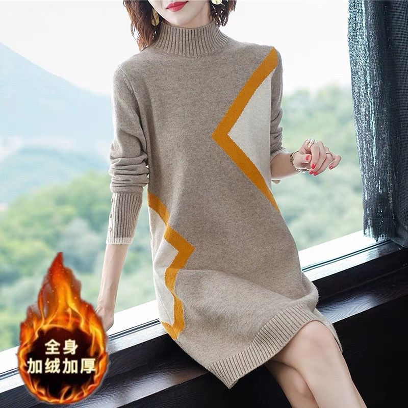 中长款毛衣裙女秋冬2025年新款宽松加厚内搭半高领中款针织打底衫