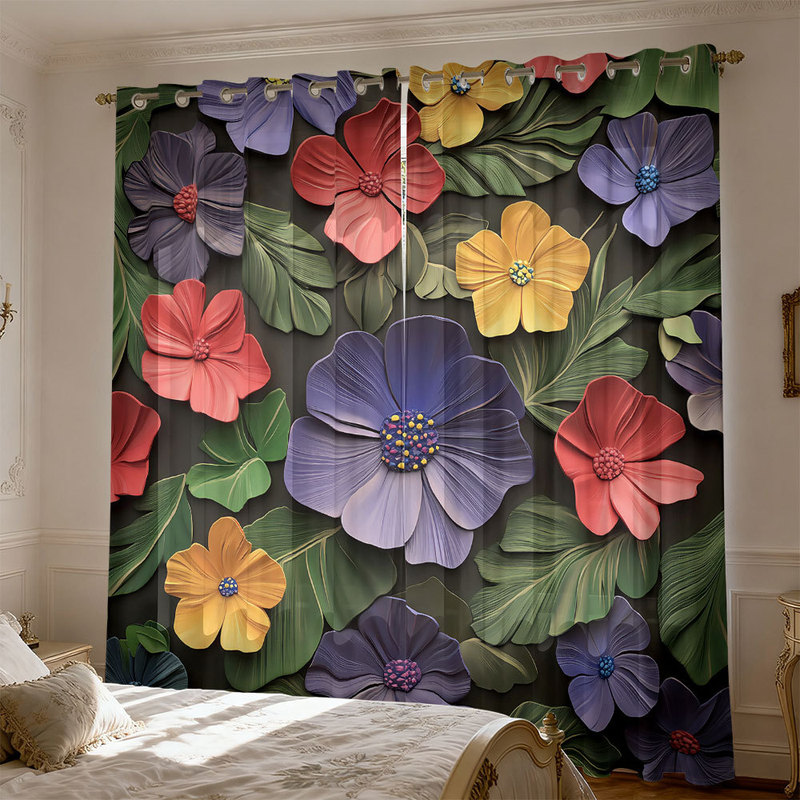Ozone 90g Brushed Fabric Curtains Custom Floral Digital Printing Bedroom Study Room Thermal Insulation Sunshade Curtains with Adhesive Backing