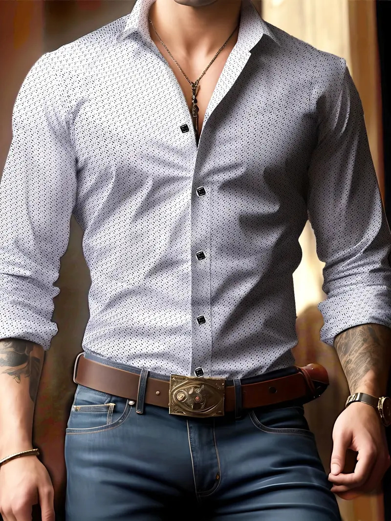 Comercio exterior europeo y americano transfronterizo 2024 nuevo estilo casual de moda salvaje patrón de planta camisa de manga larga para hombre MB12