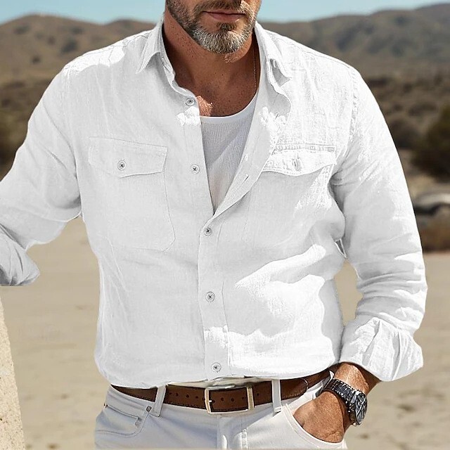 2024 New Men's Cotton Spinning Inner Double Pocket plus size Shirt Casual Comfortable .... Hot Selling Medium Shirt