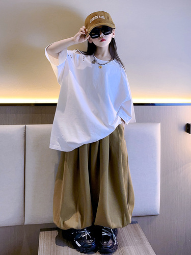 Korean children's clothing T-shirt for girls, spring new children's loose short-sleeved casual T-shirt for older children