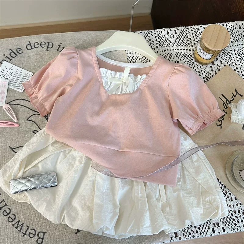 Летняя футболка, юбка, стиль Chanel, с коротким рукавом