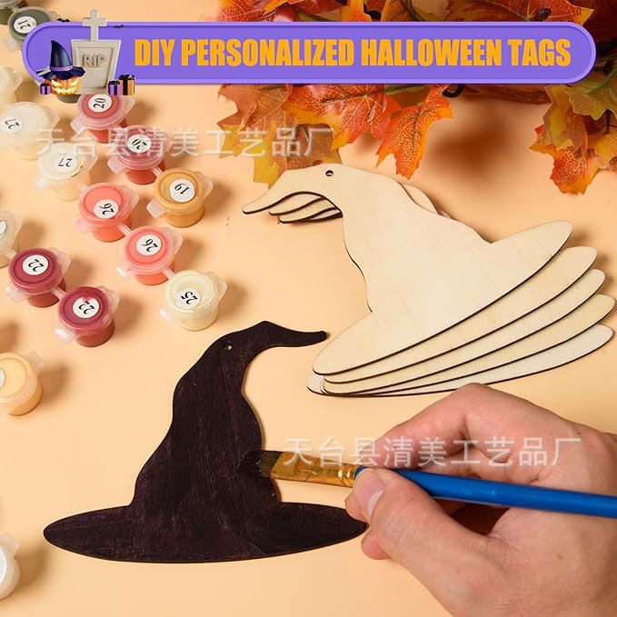 Nuevo producto creativo sombrero de bruja de Halloween sin terminar decoración pieza de madera niño de bricolaje pintura creativa decoración pieza de madera