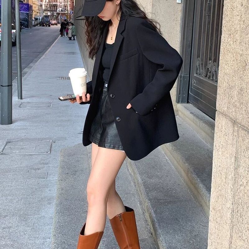 Black Blazer Korean Style Casual Versatile Suit Spring and Autumn New Fashion Versatile Student Long-Sleeve Top