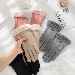 Gloves Women's Winter Riding Warm Korean Style fleece-lined Thickened Touch Screen Cold-proof Windproof Winter Electric Car German Velvet Gloves