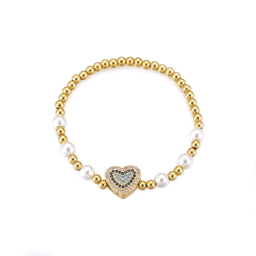 Ig Style Sweet Heart Shape Copper Pearl Plating Inlay Zircon 18k Gold Plated Bracelets display picture 11